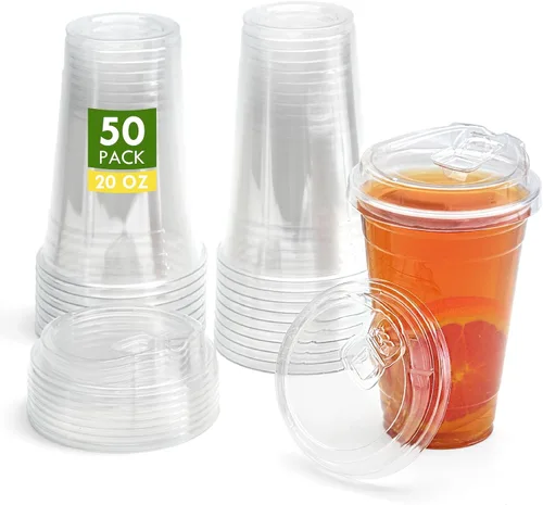 Miniatura 7 de Juego de 50 vasos de plástico transparente de 12 onzas con tapas para sorber sin pajilla, sin BPA, a prueba de fugas, resistentes a las grietas