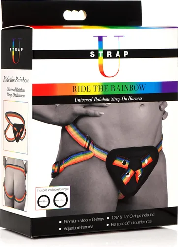 Miniatura 7 de Strap-U Ride The Rainbow con junta tórica universal que se adapta a cualquier consolador de correa. Arnés sexual para mujer, lavable a máquina