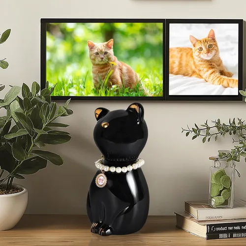 Miniatura 5 de Urnas de gato para cenizas, elegante recuerdo de cremación de mascotas, urnas funerarias, urna negra para mascotas, caja conmemorativa con collar