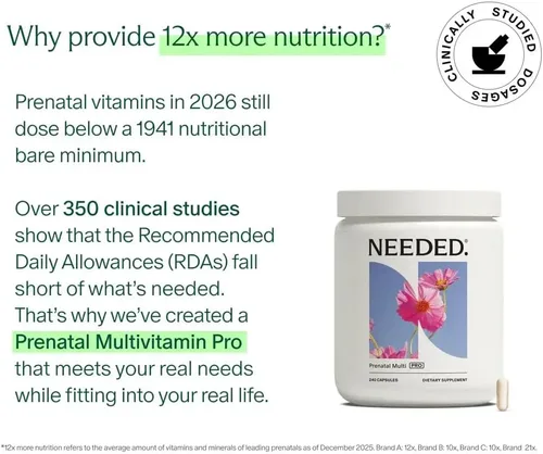 Miniatura 9 de Needed. Prenatal Multi Pro Multivitamínico con cápsulas de colina para prenatal, embarazo, lactancia materna, posparto Formulado por expertos