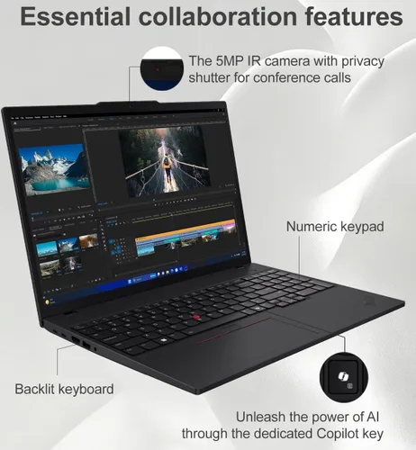 Miniatura 4 de Lenovo ThinkPad T16 G4 Business AI PC portátil, 16 pulgadas FHD+, Intel 12-Core Ultra 5 225U (>i7-1355U), cámara web IR, Thunderbolt 4, computadora