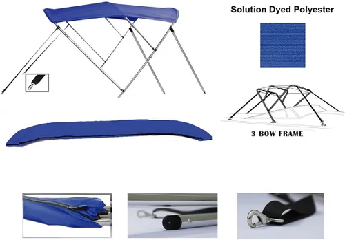 Miniatura 2 de Bimini superior de aluminio de 3 arcos de color azul real compatible con Monterey 248 LSC MONTURA Cuddy para modelos 2002-2006