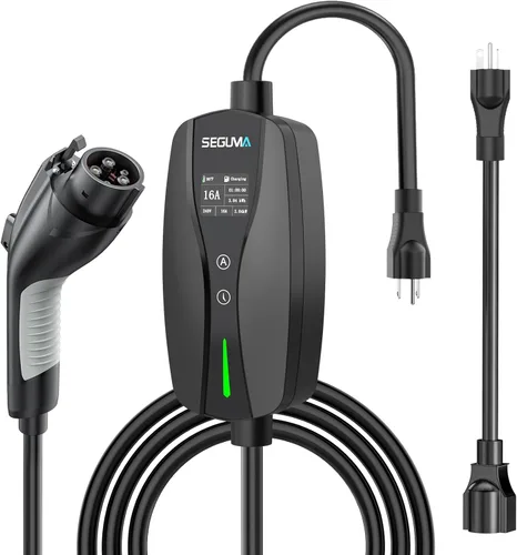 Cargador EV de nivel 1/2, cargador de coche eléctrico de corriente ajustable de 16A, enchufe NEMA 5-15/adaptador NEMA 6-20, retardo de temporización