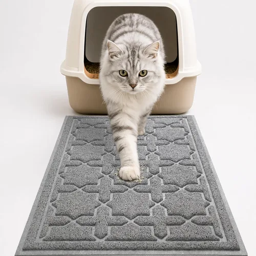Miniatura 18 de Yimobra Tapete de arena para gatos, 24"x20" tapete con malla de bloqueo de arena, tapete suave para arena para gatos tapete atrapa arena, fácil