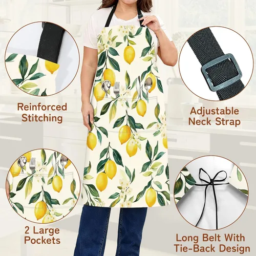 Miniatura 3 de Delantal de cocina con bolsillo, cuello ajustable impermeable y lazos largos, delantal de cocina para hornear, jardinería, pintura para mujer Flores