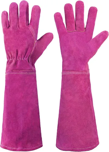 Miniatura 17 de HANDLANDY Guantes de jardinería de cuero, guantes largos a prueba de espinas, guantes de jardín resistentes, longitud al codo, guantes de poda