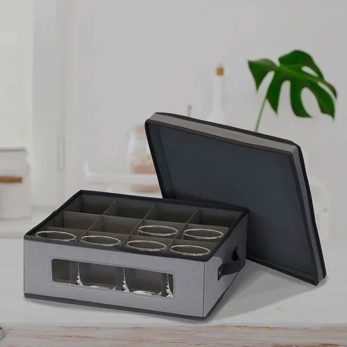 Miniatura 2 de Household Essentials Cofre para Tazas de Porcelana con 12 Compartimentos de Almacenamiento, con Ventana y Asas Laterales, Perfecto para Porcelana