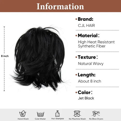 Miniatura 2 de CJL HAIR Extensiones de Cabello con Clip de Garra para Coleta Corta DIY, Metales Flexibles, Moño Desordenado, Pieza de Cabello para Mujeres, S-Negro