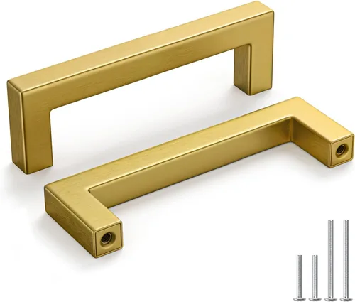 homdiy Paquete de 6 Tiradores Dorados de 4 Pulgadas para Gabinetes Tiradores de Gabinetes de Cocina Tiradores de Gabinetes de Latón Cepillado