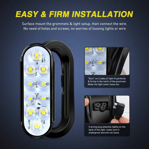 Miniatura 3 de Nilight - TL-09 - Luces traseras LED ovaladas de 6 pulgadas, color blanco, 2 unidades, 10 LED con ojales de montaje empotrado, enchufes IP67 Luces