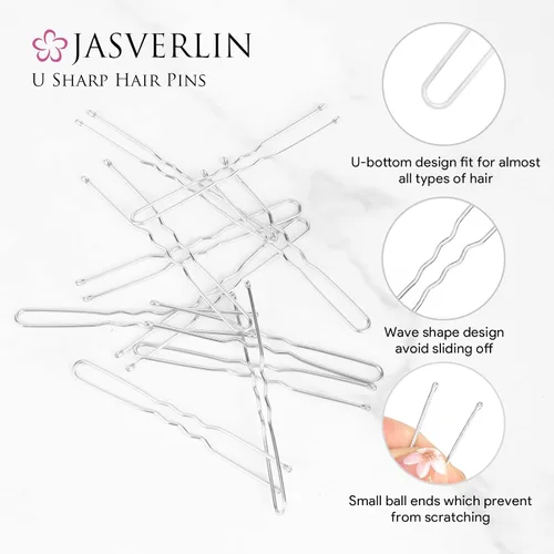 Miniatura 4 de JASVERLIN Horquillas en forma de U plateadas, horquilla para moño, para mujer, larga y grande, blanco, para ballet, danza, boda, contenedor de 2.4