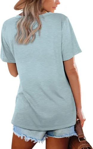 Miniatura 4 de WIHOLL Remeras casuales de manga corta con cuello en V para mujer