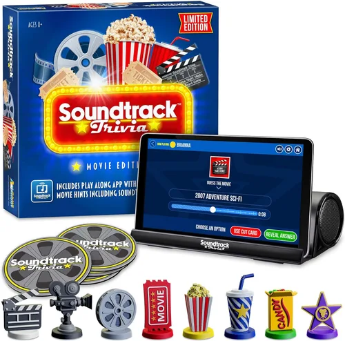 Soundtrack Trivia - Juego de Película de Edición Limitada que incluye altavoz Bluetooth, piezas pintadas a mano y posavasos, Adivina la Película a
