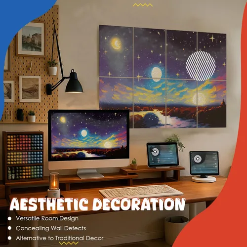 Miniatura 5 de Paquete de 8 paneles acústicos artísticos con autoadhesivo, arte acústico de pared de 48 x 32 pulgadas, mejores paneles decorativos a prueba