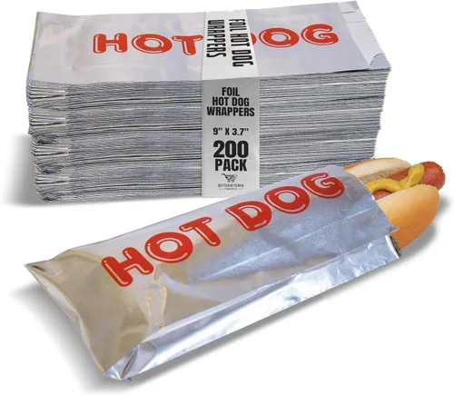 Better Kitchen Products Envolturas de papel de aluminio para perros calientes, 9 x 3.7 pulgadas, fundas aisladas resistentes a la grasa, bolsas