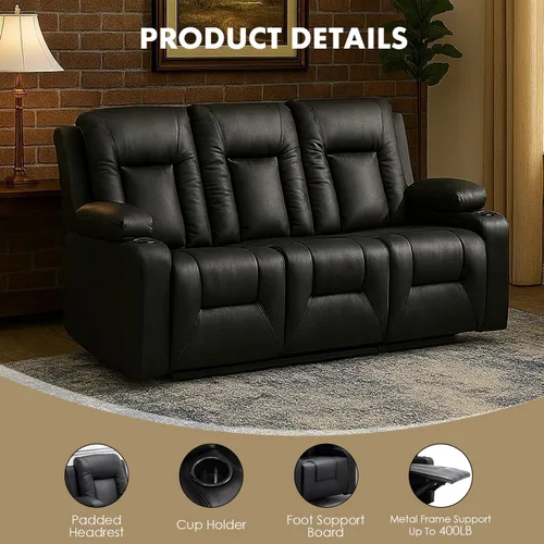Miniatura 3 de LUCKLIFE Juego de sofá reclinable de cuero con sillones reclinables manuales, juego de muebles de sala con sofá reclinable, sofá biplaza y sillón