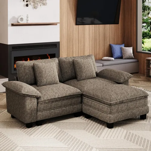 Miniatura 62 de MIXPATIO Sofá modular en forma de L de 123 pulgadas con cojines de nube, juego de sofá modular de asiento profundo con 4 asientos y 1 otomana, Gris