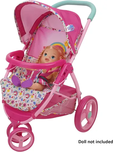 Miniatura 6 de Baby Alive: Cochecito de muñeca para correr, rosa y arcoíris, se adapta a muñecas de hasta 24 pulgadas, toldo retráctil, barra de parachoques