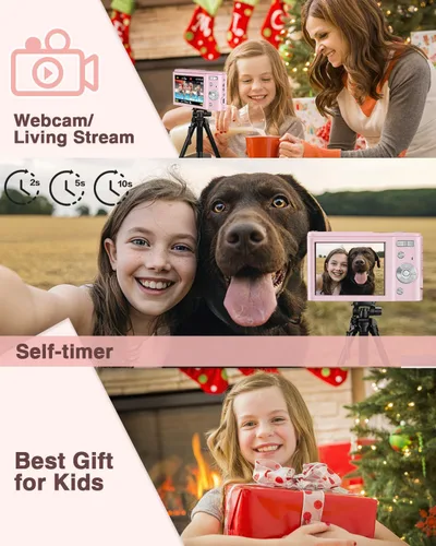 Miniatura 7 de Cámara digital para niños de 1080P 36 MP, cámara de video con dos baterías, sello de tiempo, antivibración, zoom de 16X, cámara portátil compacta