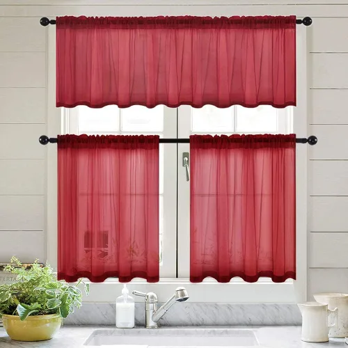 Miniatura 6 de MIULEE Cortinas semitransparentes 24 pulgadas de largo 2 paneles para ventana de cocina sobre el fregadero, cortinas cortas pequeñas de café