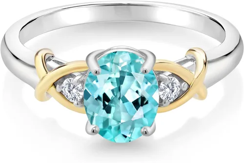 Miniatura 120 de Anillo de compromiso de oro amarillo de 10 quilates y plata 925 con piedra natal y diamantes cultivados en laboratorio para mujer, ovalado de 0.315