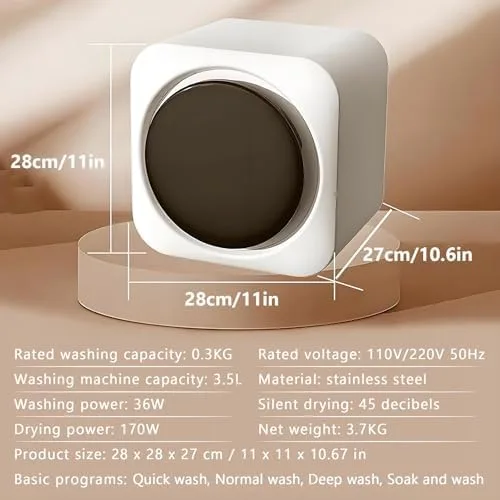 Miniatura 6 de Mini lavadora y secadora portátil 2 en 1, lavadora de carga frontal totalmente automática de 3.5 litros con control LCD para ropa pequeña, ropa