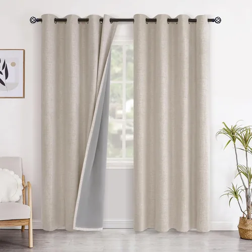 Miniatura 54 de YoungsTex - Cortinas opacas de lino para dormitorio, oscurecimiento de la habitación, cortinas con textura de lino, paneles con aislamiento térmico