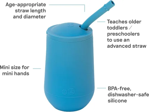 Miniatura 3 de ezpz Happy Cup + sistema de popote (azul) - 24 meses + - Taza 100% de silicona + popote para niños mayores + preescolares - Diseñado por un