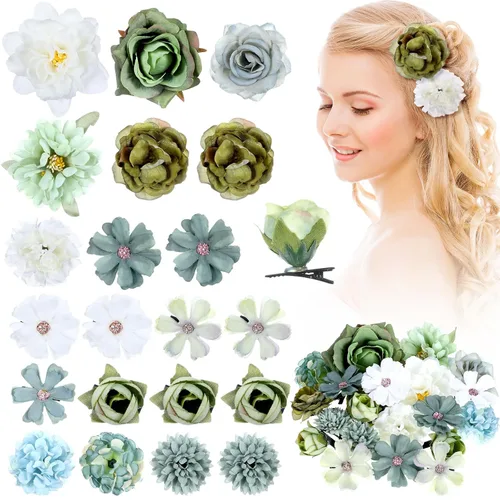 Miniatura 19 de BBTO 21 piezas pinzas para el pelo con diseño de flores, pasadores para el cabello con rosas, diademas para mujer, accesorios de flores, estilo Azul
