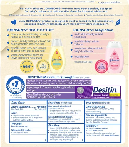 Miniatura 8 de Johnson's Baby Care Essentials - Juego de regalo, loción corporal y pasta de óxido de zinc para la piel delicada del bebé, paquete económico
