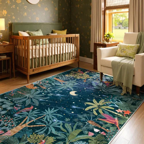 Miniatura 12 de Lahome Alfombra de Otoño Selva 5 x 7 pies para sala de estar y dormitorio, lavable a máquina, alfombra suave de atardecer para niños para sala