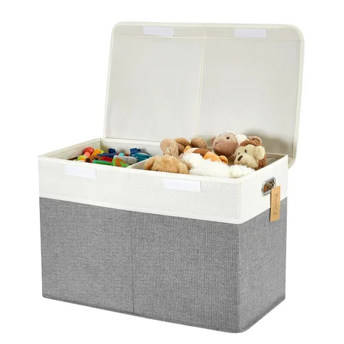 Miniatura 9 de Caja de juguetes grande con tapa abatible, contenedores organizadores de almacenamiento plegables con divisores y asas, cestas contenedoras