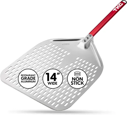 Miniatura 11 de TKC Pala Perforada para Pizza - Volteador de Pizza de Metal de 12 pulgadas compatible con Hornos Ooni, Uso Interior y Exterior, Mango Duradero