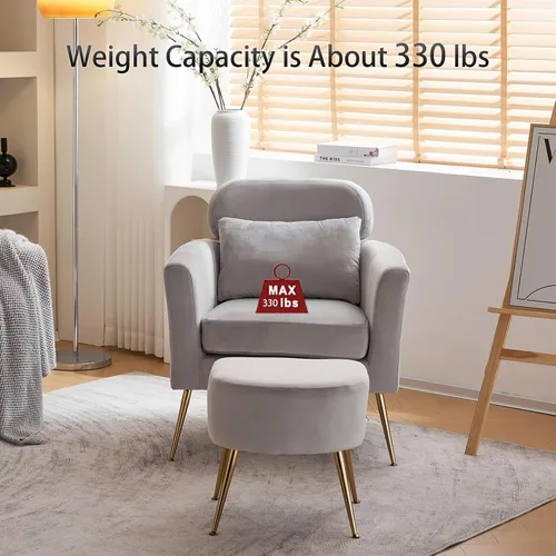Miniatura 5 de Accent Chairs for Living Room Lounge Chair Upholstered Flannelette Single Sofa Chair w/Ottoman Foot & Gold Feet,Comfy Reading Chair Arm Chairs Pink