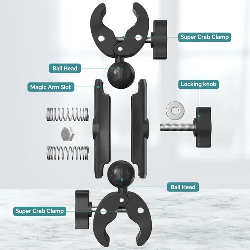 Miniatura 8 de Soporte de Abrazadera de Montaje Súper Doble para Paraguas Soporte de Abrazadera de Poste de Cámara para Paraguas, Brazo de Rótula de Socket Mágico