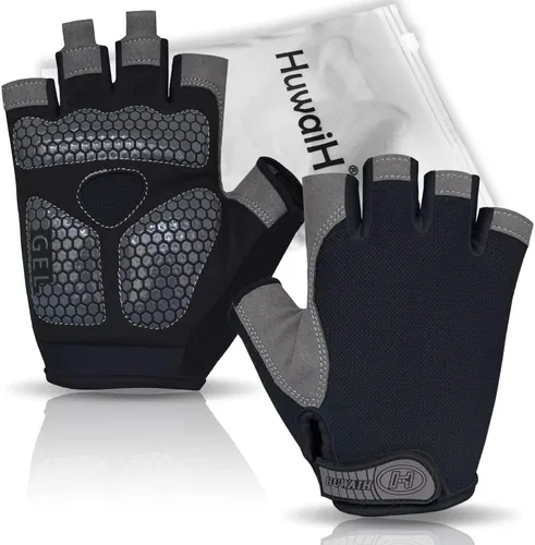 Miniatura 4 de HuwaiH Guantes de ciclismo para hombres y mujeres, guantes de ciclismo con almohadilla antideslizante que absorbe los golpes, guantes de ciclismo