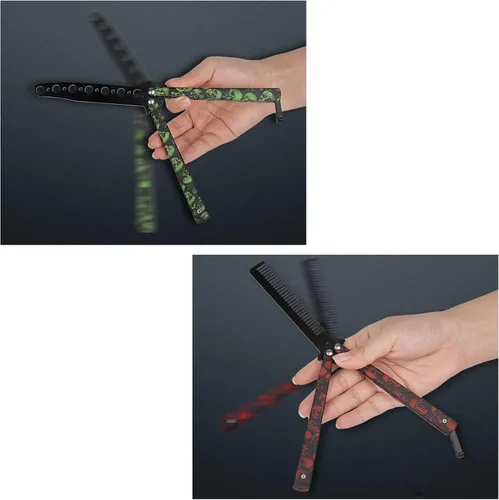 Miniatura 3 de AIFUSI Cuchillo de entrenamiento de mariposa de práctica, paquete de 2 peines plegables de acero, hoja sin afilar, no ofensivo, Bilsong