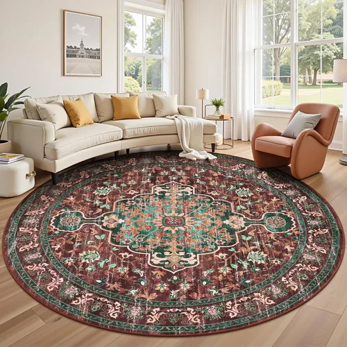 Miniatura 125 de U'Artlines Alfombra de Área Bohemia Lavable, 2x3 Pequeña Suave Antideslizante Vintage Felpudo para Puerta Frontal Interior Alfombra Verde