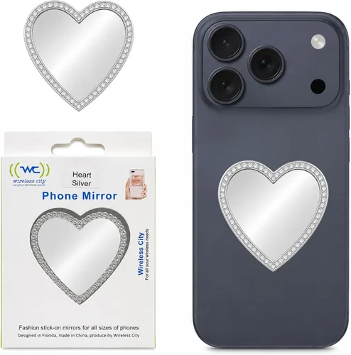 Miniatura 9 de Wireless City Espejo de teléfono con forma de corazón, espejo de maquillaje con diamantes de oro rosa con circonita cúbica, 2.2 in, ideal