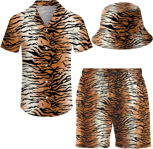 Miniatura 36 de Conjunto deportivo de 2 piezas para hombre, camisa hawaiana, pantalones cortos, camisa con botones y pantalones cortos con sombreros de pescador
