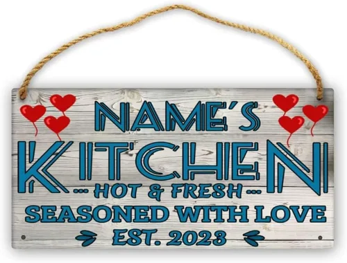 Miniatura 21 de Letrero de cocina de madera personalizado con sazonado con amor, accesorios de cocina, decoración de pared, regalos