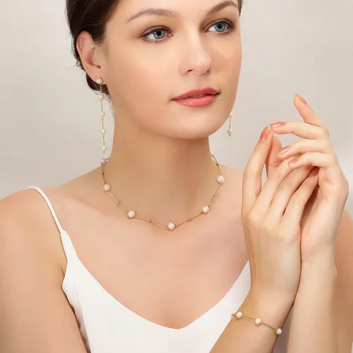 Miniatura 6 de Pulseras de perlas de oro para mujer, pulsera delicada de 14 quilates, pulsera ajustable a la moda, joyería vintage delicada de San Valentín