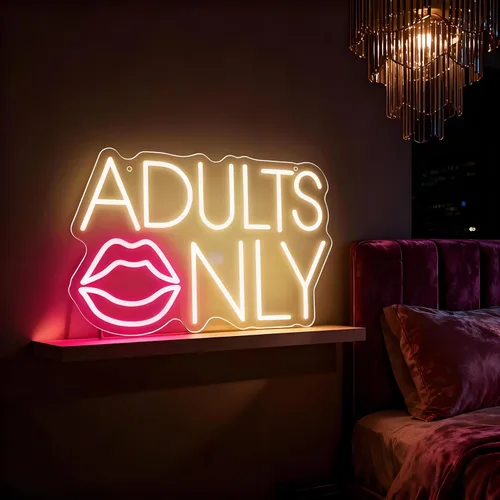 Miniatura 4 de Letrero de neón solo para adultos con labios, luz LED de neón amarillo cálido y rosa para decoración de pared, letreros sexys regulables para bar