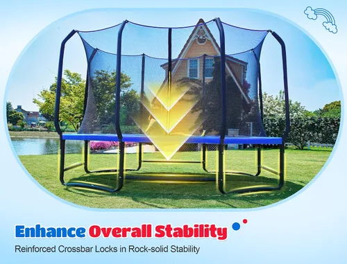 Miniatura 3 de ORCC Trampolín ovalado para exteriores con red de seguridad, trampolín de gimnasia recreativa para niños, trampolines de jardín con marco de acero