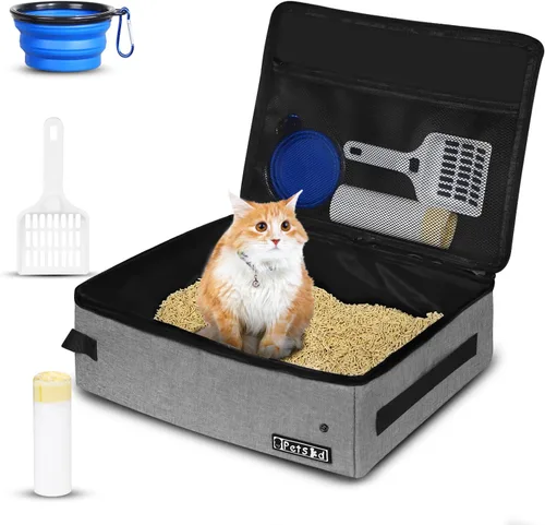 Miniatura 9 de Arenero portátil para gatos de viaje de Petskd con tapa y 10 bolsas desechables, a prueba de fugas y plegable, artículos de viaje esenciales