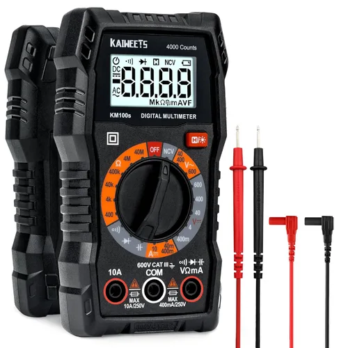 Miniatura 9 de KAIWEETS- Multímetro digital con funda, voltímetro CA/CC, prueba de Ohm/Volt/Amp, continuidad, diodos, para toma de corriente doméstica, prueba
