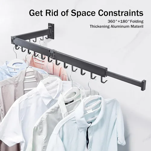 Miniatura 7 de ZdwCyl Tendedero de secado de ropa, montaje en pared, ahorro de espacio, retráctil, plegable (tres pliegues), para balcón, lavandería, baño