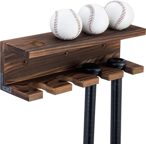MyGift Soporte de madera para bate de béisbol y estante de exhibición de bolas, estantes flotantes de recuerdos deportivos montados en la pared y