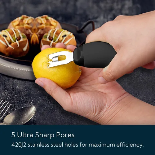 Miniatura 3 de KITCHENDAO Pelador Rallador de Cítricos y Limón para Ahorrar Esfuerzo, Herramienta Peladora de Cáscara de Limón Ultra Afilada con Giro para Bar Negro