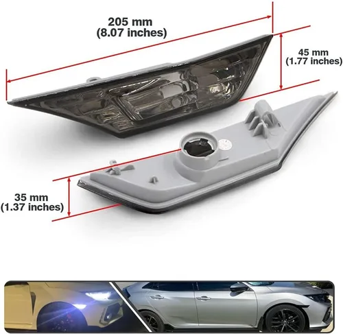 Miniatura 7 de 2 unids JDM llevó la luz de marcador lateral para Hon'da Civic Sedán/Coupe/Hatchback 2016 en adelante lente ahumada luces de señal de giro Lente